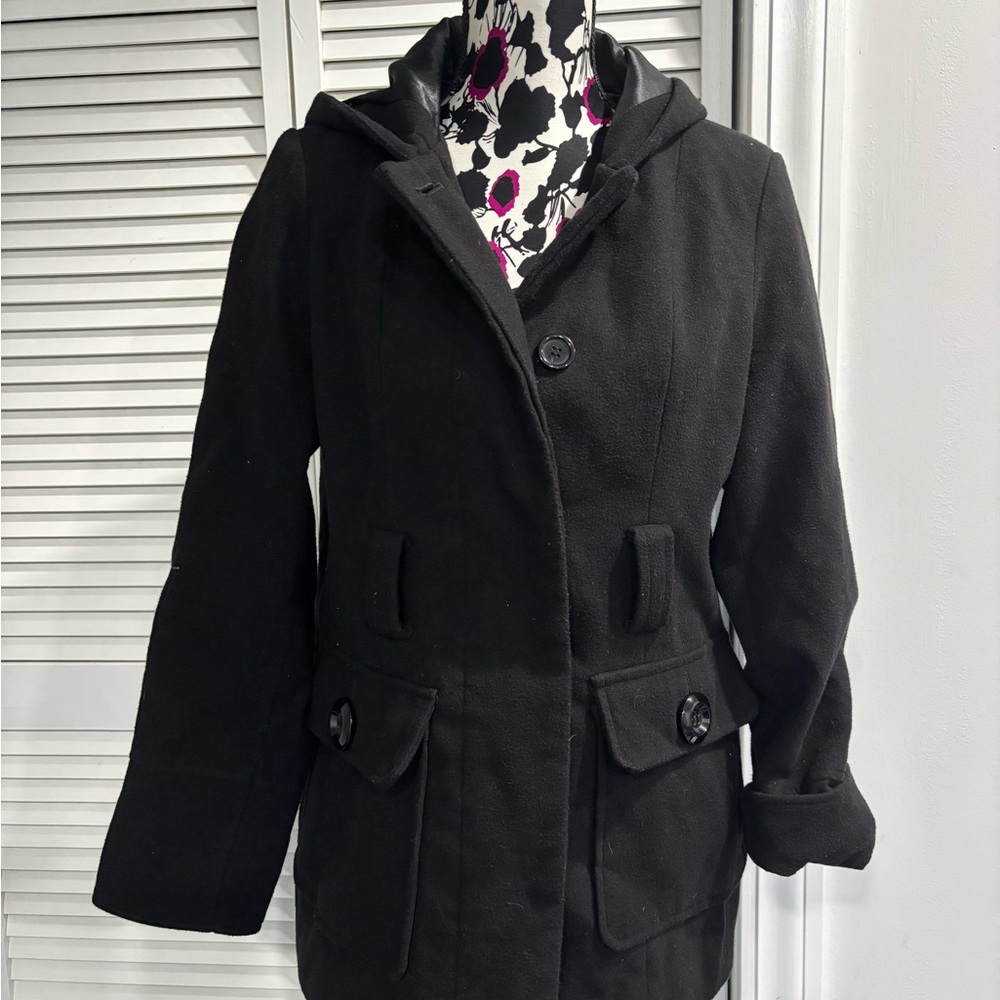 George Women's Black Pea Coat with Hood